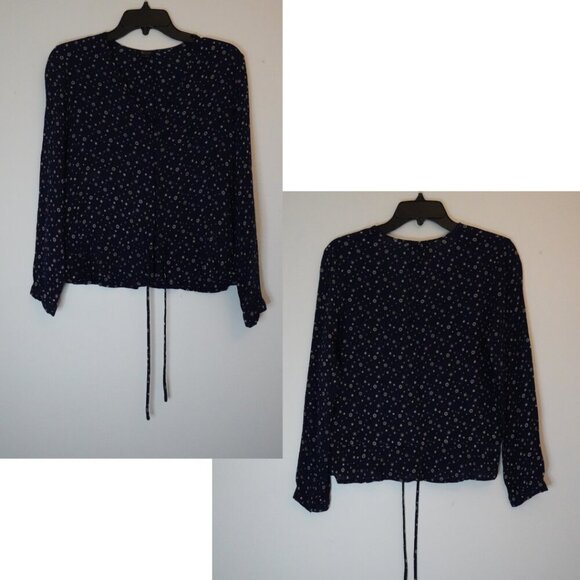 Rails, Beaux Blouse, Navy Foulard Floral Ruffle Button Long Sleeve Peplum Top - Picture 2 of 8